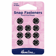 Hemline Snap Fasteners: Sew-on: Black: 11mm: Pack of 10 * - H421.11