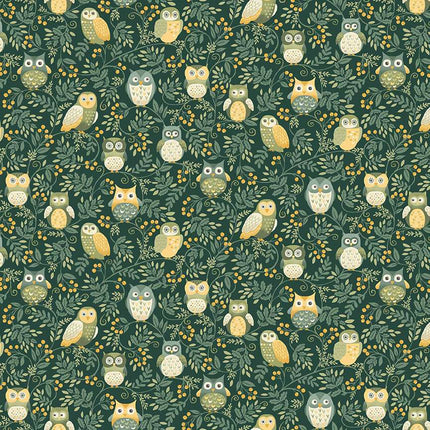 Makower Hello Autumn | Chouettes du crépuscule | Vert