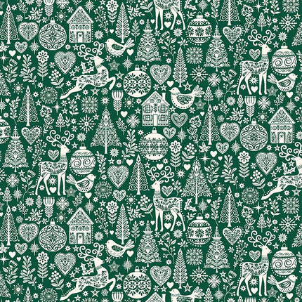 Makower Scandi 25 | Christmas Fat Quarter Pack Green (6)