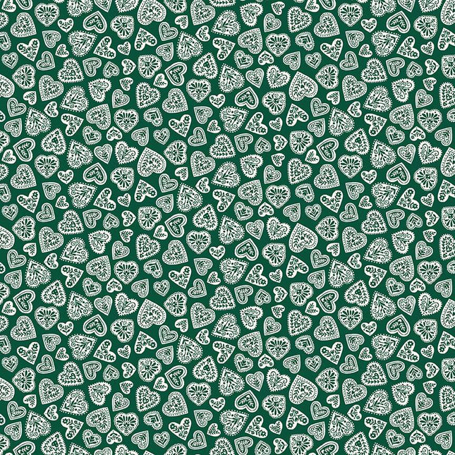 Makower Scandi 25 | Hearts | Green