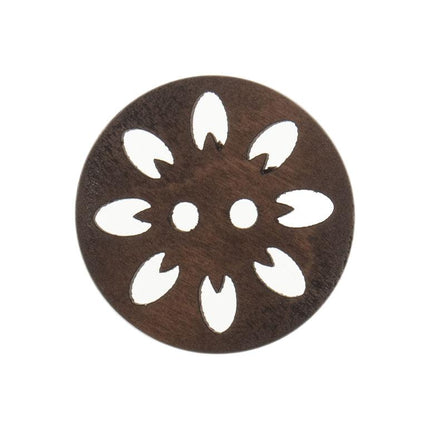 20mm Eco Button | 2 Hole Flower Cut Out | Wood | Brown - G467120\29 | RT3