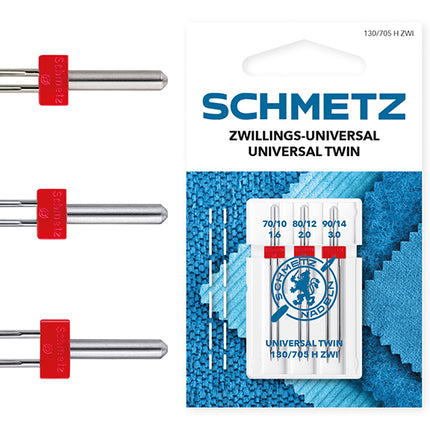 Schmetz | Sewing Machine Needles | Universal Twin Assorted 75(11)-90(14)