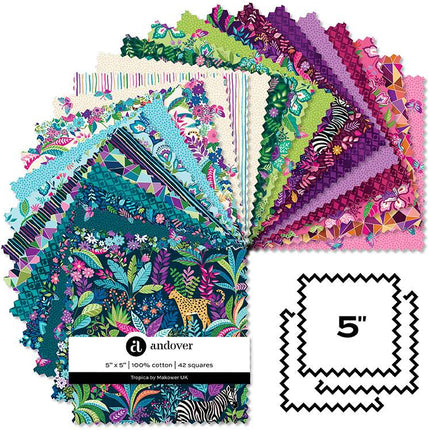 Makower | Tropica | Lot de 42 carrés de tissu de 12,7 cm