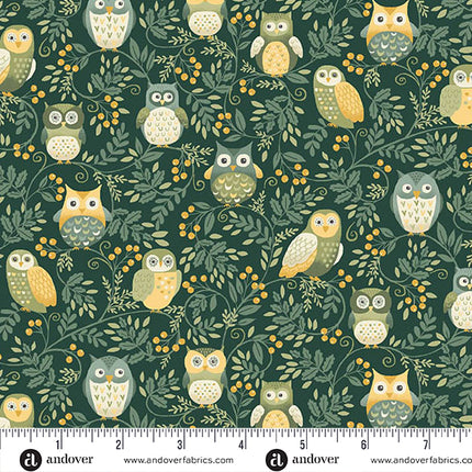 Makower Hello Autumn | Chouettes du crépuscule | Vert