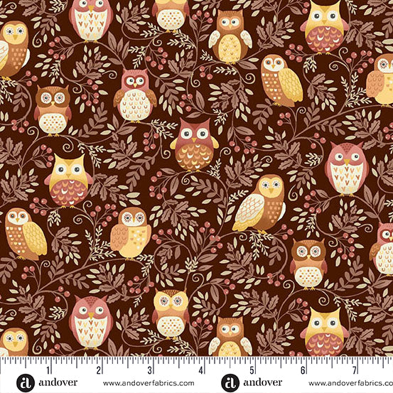 Makower Hello Autumn | Twilight Owls | Brown