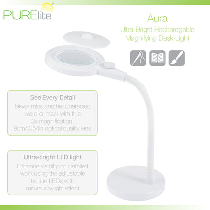 Purelite | Ultra-Bright Magnifying Light | Aura Table Lamp