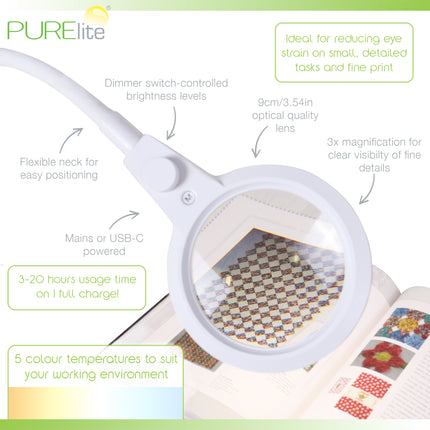 Purelite | Ultra-Bright Magnifying Lamp | Apollo 3-in-1