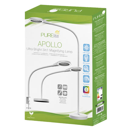 Purelite | Ultra-Bright Magnifying Lamp | Apollo 3-in-1