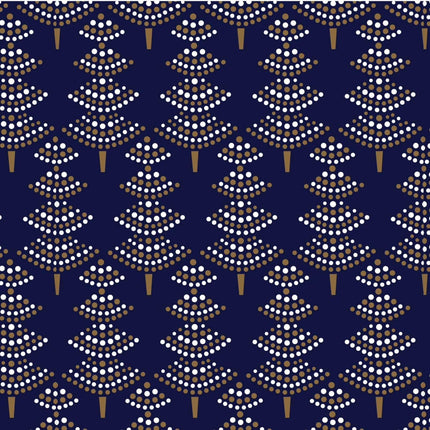 Craft Cotton Co - Reindeer Forest - Tree Dots - Navy Metallic -