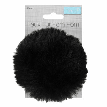 Faux Fur Pom Pom - Large 12cm - Black - TTPOM12\BLK