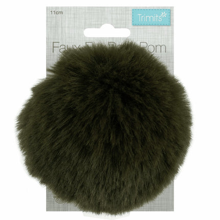 Faux Fur Pom Pom - Large 12cm - Khaki - TTPOM12\KHA