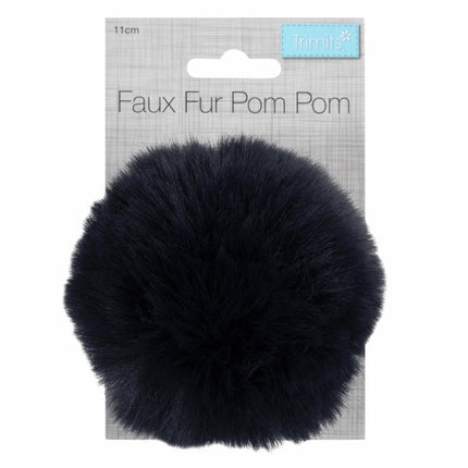 Faux Fur Pom Pom - Large 12cm - Navy - TTPOM12\NAV