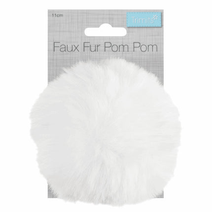 Faux Fur Pom Pom - Large 12cm - White - TTPOM12\WHT