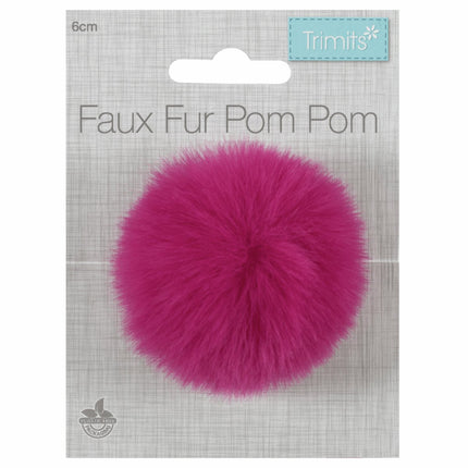 Faux Fur Pom Pom - Medium 6cm - Cerise - TTPOM06\CER