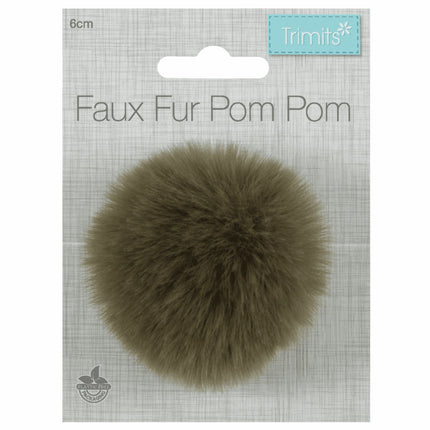 Faux Fur Pom Pom - Medium 6cm - Khaki - TTPOM06\KHA