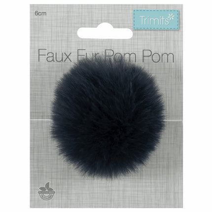 Faux Fur Pom Pom - Medium 6cm - Navy - TTPOM06\NAV