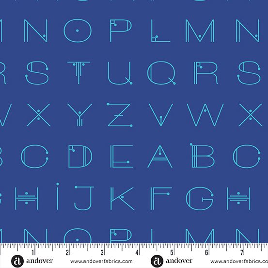 Scrawl Deco Letters Electric Blue - Giucy Giuce - PER QUARTER METRE Scrawl Deco Letters Electric Blue - Giucy Giuce - PER QUARTER METRE