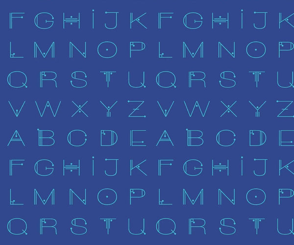 Scrawl Deco Letters Electric Blue - Giucy Giuce - PER QUARTER METRE
