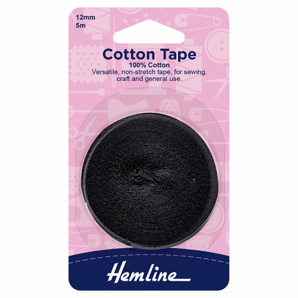 Hemline Cotton Tape - 12mm - Black - H541.12