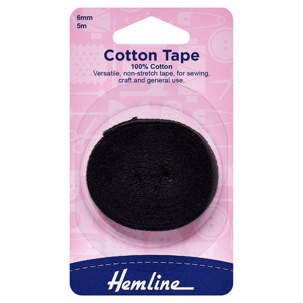 Hemline Cotton Tape - 6mm - Black - H541.6