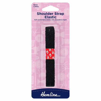 Hemline Elastic Shoulder Strap - 15mm - Black - H681.20.B