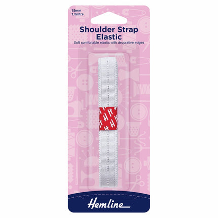 Hemline Elastic Shoulder Strap - 15mm - White - H681.20.W