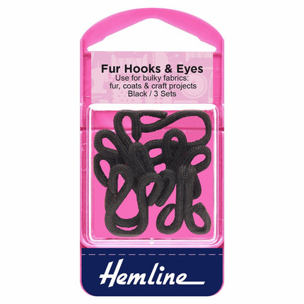Hemline Fur Hooks and Eyes: Black: Size 3 * - H402.B