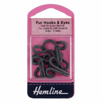 Hemline Fur Hooks and Eyes: Grey: Size 3 * - H402.GY