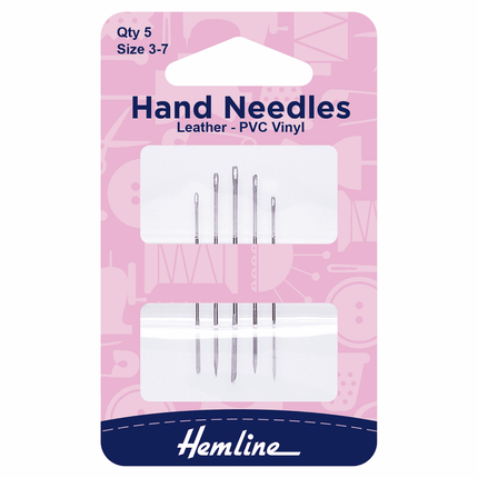 Hemline Hand Sewing Needles: Leather/PVC/Vinyl: Size 3-7 - H217.37