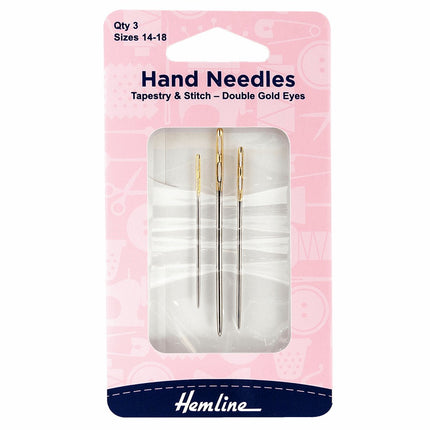 Hemline Hand Sewing Needles: Tapestry & Stitch: Double Gold Eye: Size 14-18 - H203.1418.DE