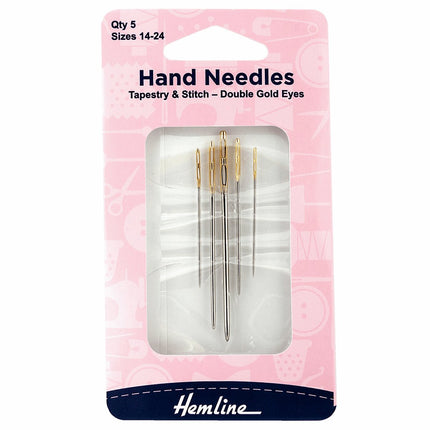 Hemline Hand Sewing Needles: Tapestry & Stitch: Double Gold Eye: Size 14-24 - H203.1424.DE