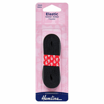 Hemline Knitted Elastic - General Purpose - 12mm - Black - H621.12