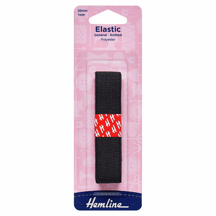 Hemline Knitted Elastic - General Purpose - 20mm Black - H621.20