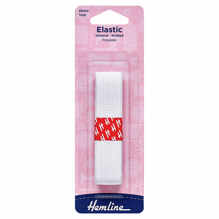 Hemline Knitted Elastic - General Purpose - 20mm - White - H620.20