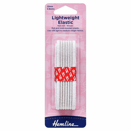 Hemline Lightweight Non-Roll Elastic - 22mm - White - H634