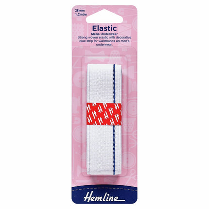 Hemline Mens Underwear Elastic - 28mm - White - H640