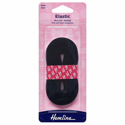 Hemline Non-Roll Knitted Elastic - 6mm - Black - H623.BK