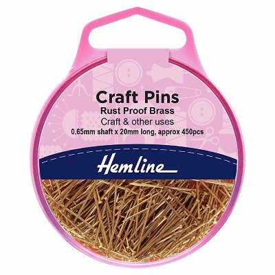 Hemline Sewing Pins - Brass Craft - 20mm Long (450 pack) - H712