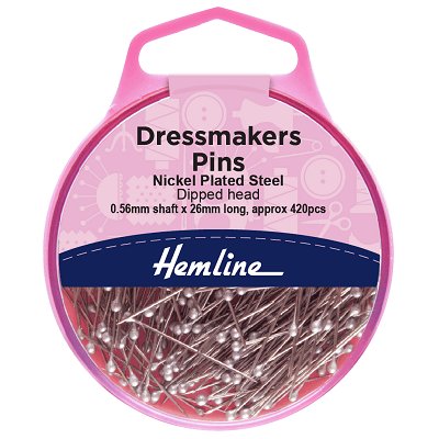 Hemline Sewing Pins - Dressmaker's Dipped Head Nickel - 26mm Long (420 pack) - H717