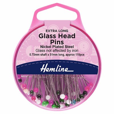 Hemline Sewing Pins - Extra Long Nickel Glass Head - 51mm Long (110 pack) - H679.XL