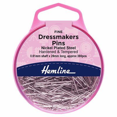 Hemline Sewing Pins - Fine Dressmakers Hardened & Tempered - 25mm Long (380 pack) - H719