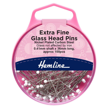 Hemline Sewing Pins - Nickel Extra Fine Glass Head - 35mm Long (100 pack) - H674