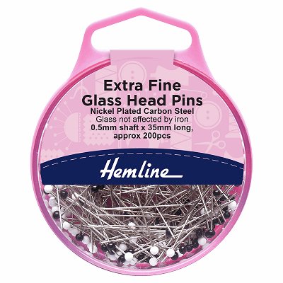 Hemline Sewing Pins - Nickel Extra Fine Glass Head - 35mm Long (200 pack) - H675