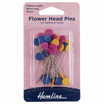 Hemline Sewing Pins - Nickel Flat Flower Head - 54mm Long (36 pack) - H707