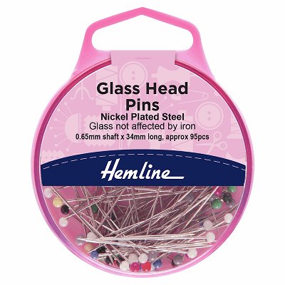 Hemline Sewing Pins - Nickel Glass Head - 34mm Long (95 pack) - H679