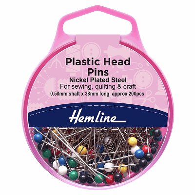 Hemline Sewing Pins - Nickel Plastic Head - 38mm Long (200 pack) - H668.20