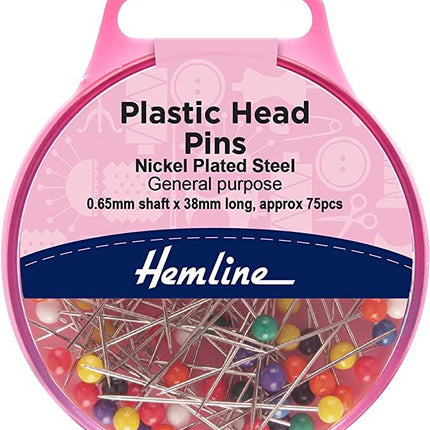 Hemline Sewing Pins - Nickel Plastic Head - 38mm Long (75 pack) - H706