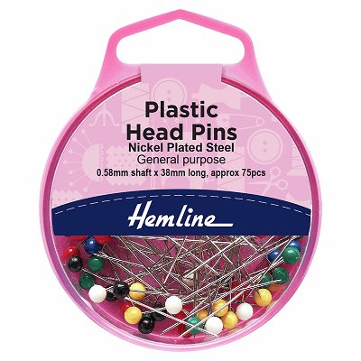 Hemline Sewing Pins - Nickel Plastic Large Head - 38mm Long (75 pack) - H678