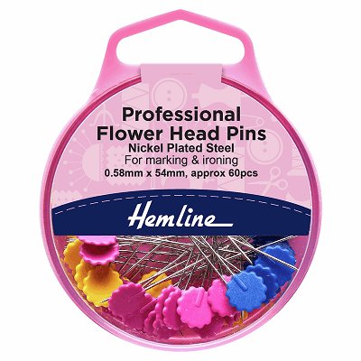 Hemline Sewing Pins - Quilters Nickel Flat Flower Head - 54mm Long (60 pack) - H707.P