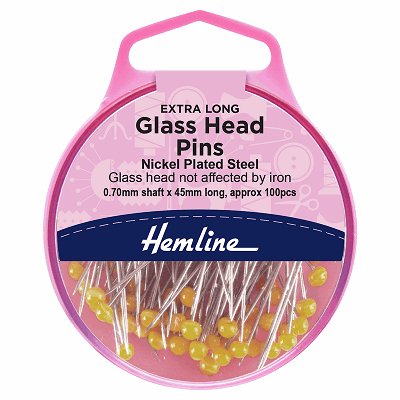 Hemline Sewing Pins - Quilters Nickel & Glass Head - 45mm Long (100 pack) - H703.100
